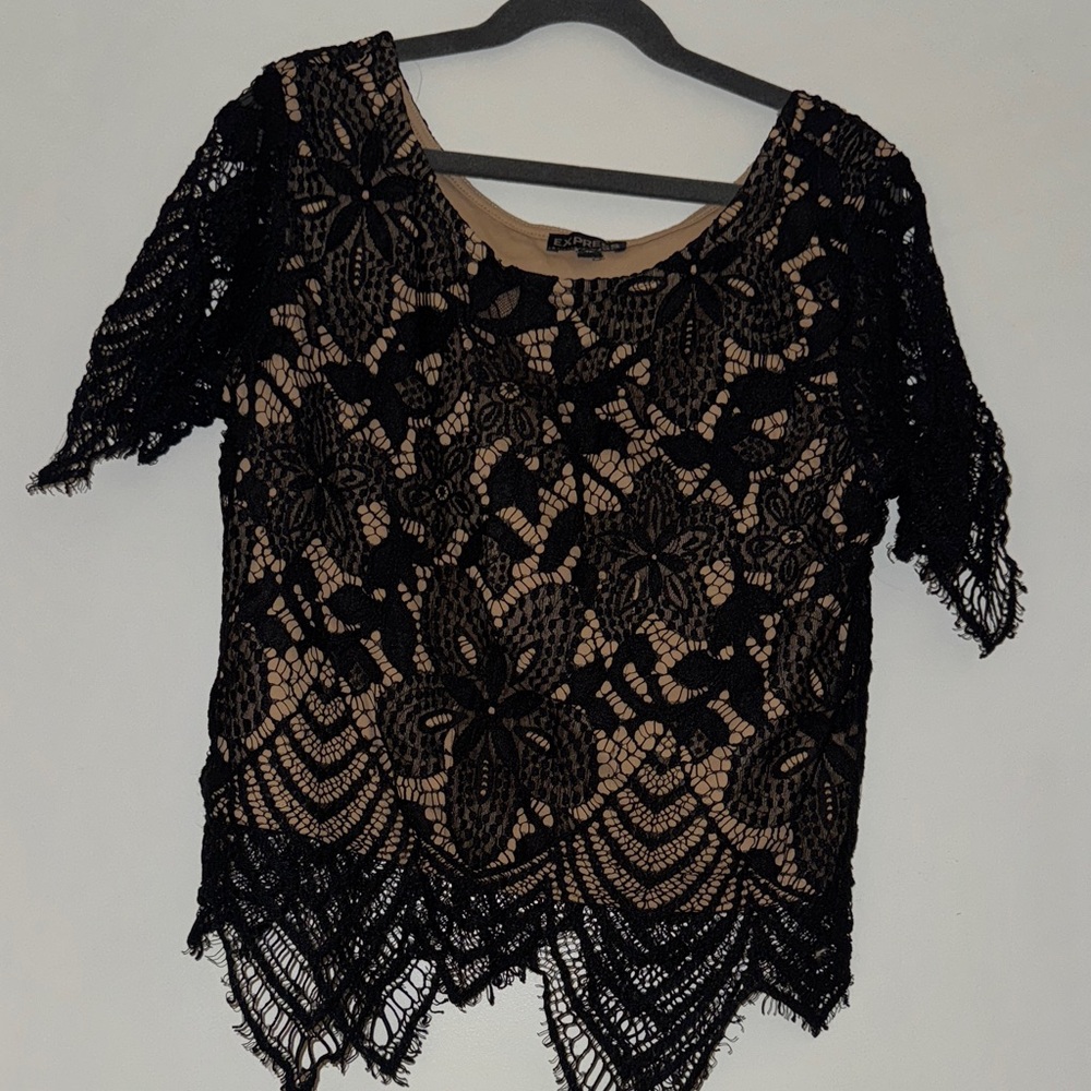 Express Black Crochet Lace Blouse